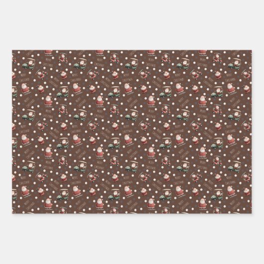 Golfing Santa on Brown Geschenkpapier Set (Vorderseite)