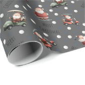 Golfing Santa on Dark Gray Fabric Geschenkpapier (Rolleneckpunkt)