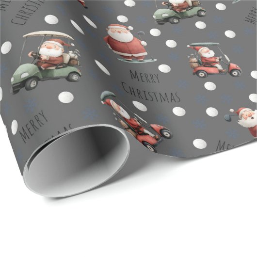 Golfing Santa on Dark Gray Fabric Geschenkpapier (Rolleneckpunkt)