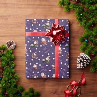 Golfing Santa on Dark Lila Geschenkpapier
