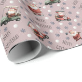 Golfing Santa on Dusty Rose Geschenkpapier (Rolleneckpunkt)
