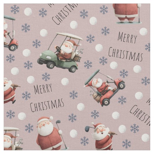 Golfing Santa on Dusty Rose Stoff (Nahaufnahme)