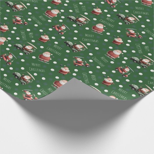 Golfing Santa on Green Geschenkpapier (Ecke)