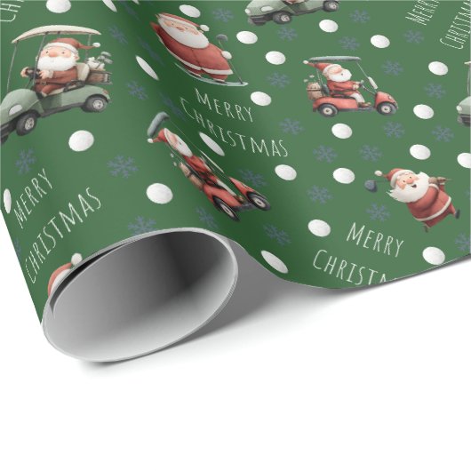 Golfing Santa on Green Geschenkpapier (Rolleneckpunkt)