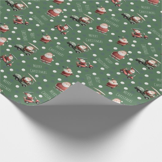 Golfing Santa on Hunter Green Geschenkpapier (Ecke)