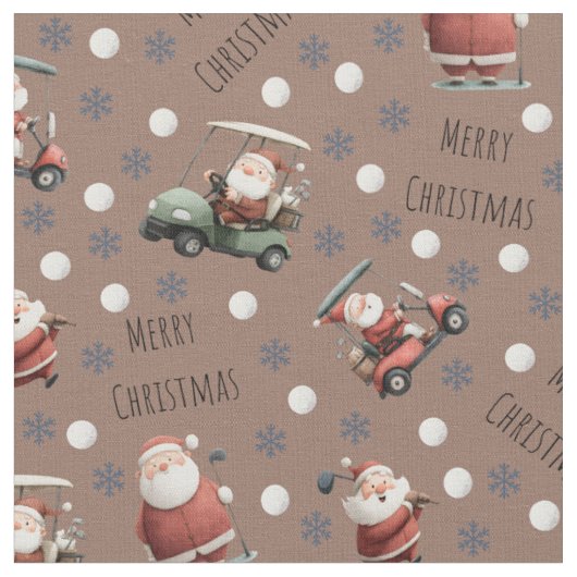 Golfing Santa on Kastanienbraun Stoff (Nahaufnahme)