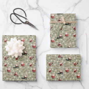 Golfing Santa on Khaki Brown Geschenkpapier Set