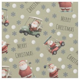 Golfing Santa on Khaki Brown Stoff