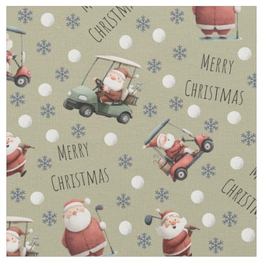 Golfing Santa on Khaki Brown Stoff (Nahaufnahme)