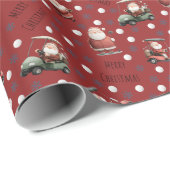 Golfing Santa on Red Geschenkpapier (Rolleneckpunkt)