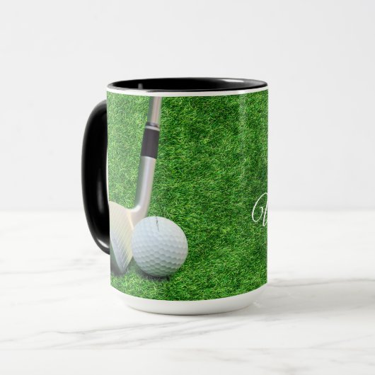 Golfing Sport golf ball and putter Personalize Tasse (Vorderseite Links)