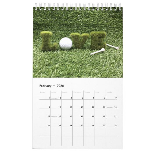 Golfkalender mit Golfball auf grünem Gras Kalender (Feb 2026)