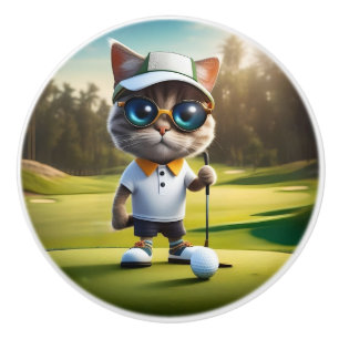 Golfkatzen, die zum Golfspielen bereit sind, Keramikknauf