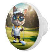 Golfkatzen, die zum Golfspielen bereit sind, Keramikknauf (Rechts)