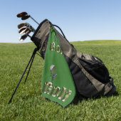 Golfklubs auf grünem Denim, Golfhandtuch (Gras)