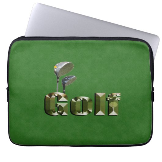 Golfklubs auf grünem Denim, Laptopschutzhülle (Vorderseite)
