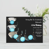 Golfklubs und Balls zum Abstrakten Geburtstag Einladung (Stehend Vorderseite)