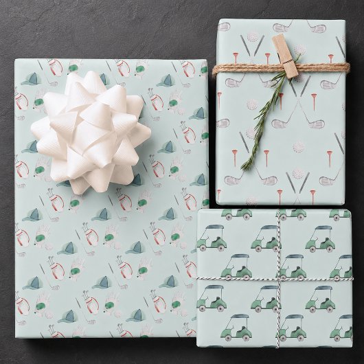 Golfklubs und Golf Cart Geschenkpapier Set
