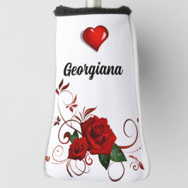 Golfkopfabdeckung Rote Rose Rotes Herz Floral Golf Headcover