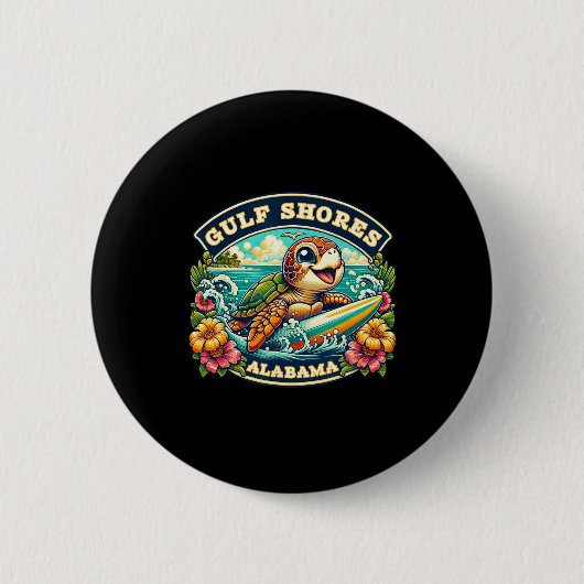 Golfküste Alabyma Niedlich Sea Turtle Surfing Button (Vorderseite)