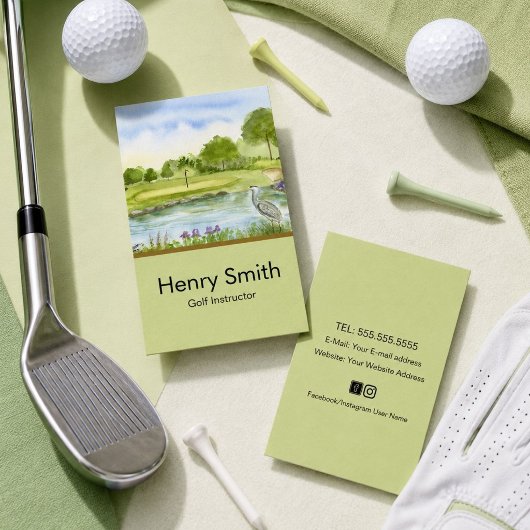 Golflehrer Golfplatz mit Reiher Visitenkarte