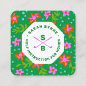 Golflehrerin Golf Pro Floral Monogram Sq Quadratische Visitenkarte (Vorderseite)