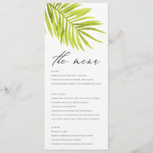 GOLFMENÜ FÜR GRÜNE PALMLEAF WATERCOLOR FOLIAGE GOL MENÜKARTE