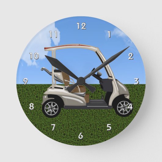 Golfmobil 3D auf Gras Runde Wanduhr (Vorderseite)