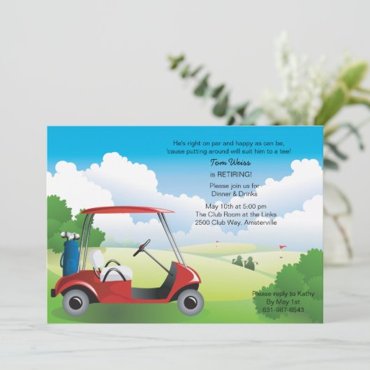 Golfmobil-Einladung Einladung (Stehend Vorderseite)