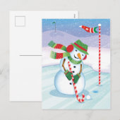 Golfo Snowman Christmas Candy Cane Feiertagspostkarte (Vorne/Hinten)