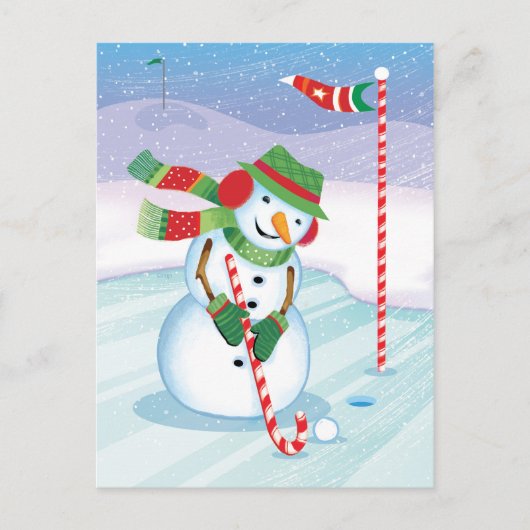 Golfo Snowman Christmas Candy Cane Feiertagspostkarte (Vorderseite)