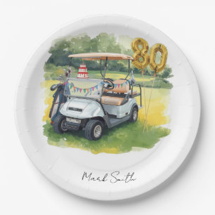 Golfparty 80. Geburtstag mit Golfwagen auf dem Gr Pappteller