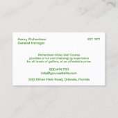 Golfplatz Business Card Visitenkarte (Rückseite)