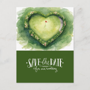 Golfplatz-Herzform Save-the-Date für die Hochzeit  Postkarte