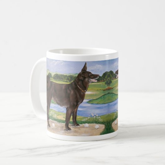 Golfplatz Hunde Schokolade Labrador Mix Funny Kaffeetasse (Vorderseite Links)