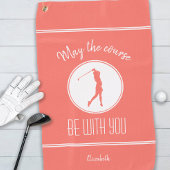 Golfplatz Lady Golfer Monogram Pro Modern Coral Golfhandtuch