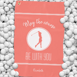 Golfplatz Lady Golfer Monogram Pro Modern Coral Golfhandtuch