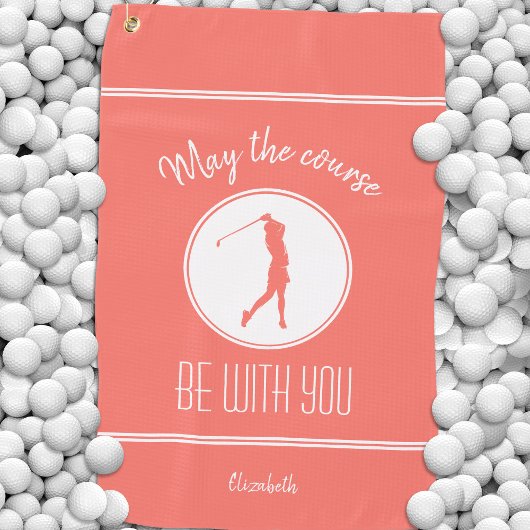 Golfplatz Lady Golfer Monogram Pro Modern Coral Golfhandtuch