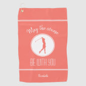 Golfplatz Lady Golfer Monogram Pro Modern Coral Golfhandtuch (Vorderseite)