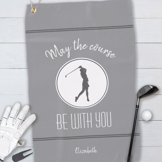 Golfplatz Lady Golfer Monogram Pro Modernes Grau Golfhandtuch