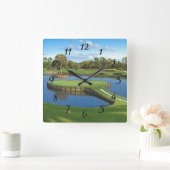 Golfplatz-Lochhintergrund Quadratische Wanduhr (Zuhause)