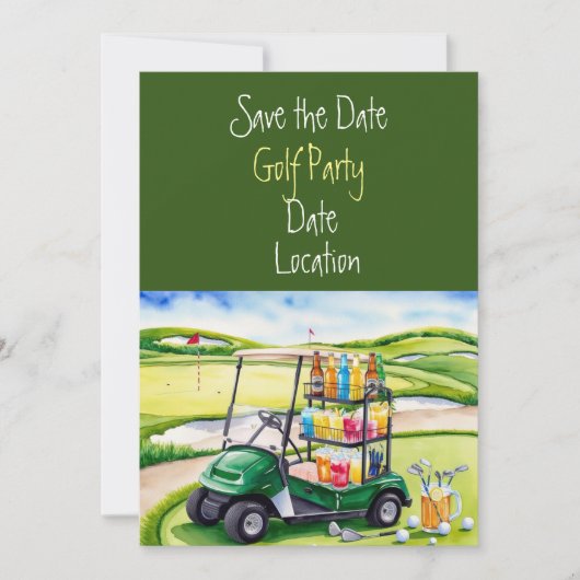 Golfplatz mit Geburtstagsparty Dekoration Einladung (Vorderseite)
