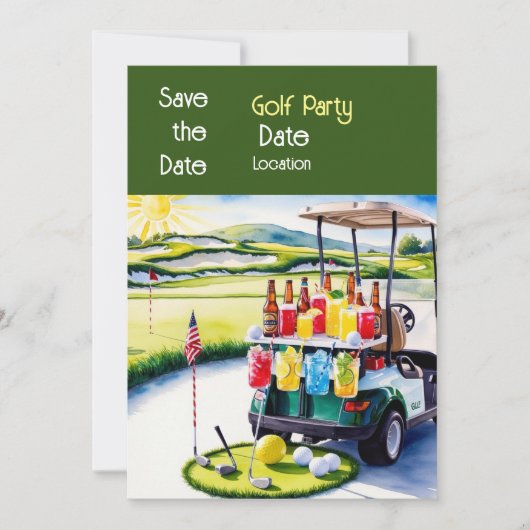 Golfplatz mit Geburtstagsparty Dekoration Einladung (Vorderseite)