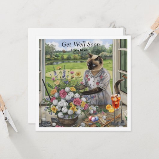 Golfplatz mit Golfball und Blume macht Spaß Karte (Vorderseite/Rückseite Beispiel)