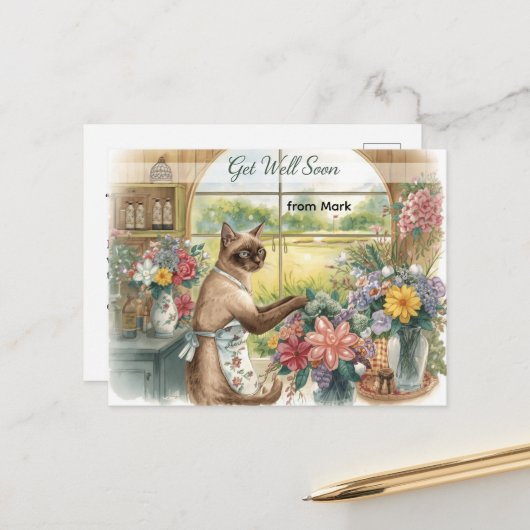 Golfplatz mit Golfball und Blume macht Spaß Postkarte (Vorderseite/Rückseite Beispiel)