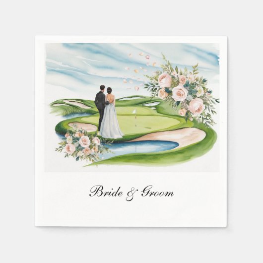 Golfplatz mit Hochzeitsthema für Golfer Serviette (Vorderseite)