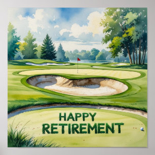 Golfplatz mit Text Happy Rente on green Poster