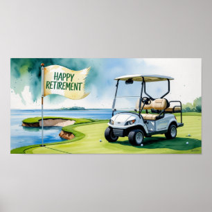 Golfplatz mit Text Happy Rente on green Poster