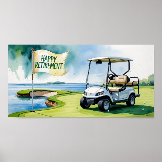 Golfplatz mit Text Happy Rente on green Poster (Vorne)