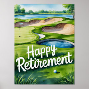 Golfplatz mit Text Happy Rente on green Poster